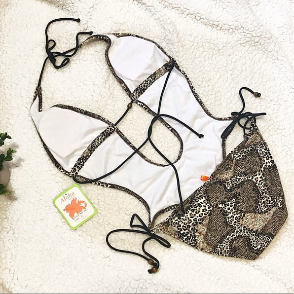 NWT Swimbay Leopard Print Beaded Monokini Swimsuit - Picture 7 of 8